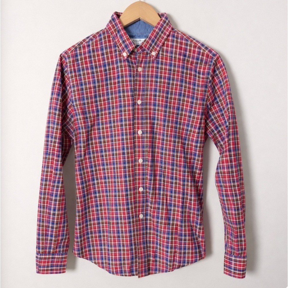 2/$30 Nautica Mens Slim Fit Wrinkle Resistant Plaid Button Down Shirt